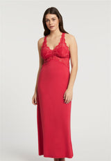 Chemise de nuit longue Belle Époque en dentelle avec dos en T